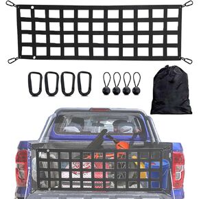 Easy-to-Use Full-Size Pickup Truck Tailgate Net, 60" x 18" Heavy-Duty Tailgate Cargo Net for All-Weather Use, Suitable for Ford, Chevrolet, Toyota, GMC, RAM, Tacoma, etc. Black