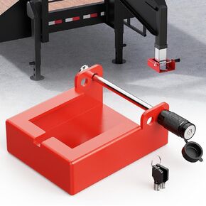 Heavy-Duty Gooseneck Trailer Lock Fits Most 7" Bottom Plate Couplers, Gooseneck Hitch Lock Fit for Heavy Trailers, Livestock Haulers and RVs (1, Red)