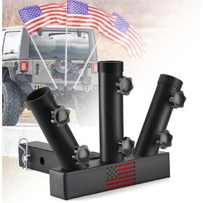 GADFISH Trailer Hitch Flagpole Mount, Two Mounting Options US Flag Hitch Mount, Universal Flag Hitch Mount for All 2" Receiver, Trailer Hitch Flag Pole Holder for Driving, Black