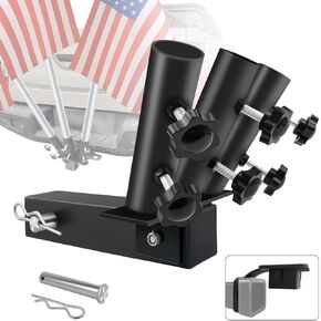 Hitch Mount 3 Flag Pole Holder with 2-Inch Hitch Cover, Quick Install Trailer Flag Pole Holder, Upgraded Double Knob Fixation, Suitable for Jeep,Trailers,Trucks, SUVs, RVs and Pickups