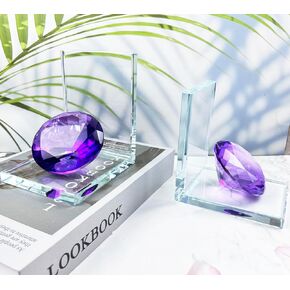 Crystal Bookends Decorative Glass Book Holders Heavy Duty Book Ends with Yellow Diamond for Shelf Decor Unique Book Stopper