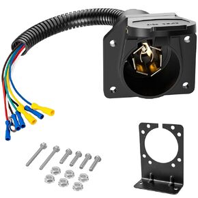 7 Way Trailer Plug, 7 Pin Trailer Connector Plug RV Trailer Light Adapter with 7 Pin Wire Harness, 7 Pin Wire Socket Adapter Quick Converter with Mounting Bracket, for Truck and Trailer