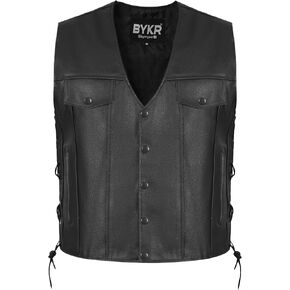 BYKR Leather Motorcycle Vest for Men & Women Biker Vests For Everyday Motorbike Riding Club All Purpose With Adjustable Sides