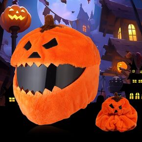 Funny Halloween Pumpkin Motorcycle Helmet Cover Fun Rides Gear Fluffy Full Face Helmets Cover Decoration（Evil -Pumpkins Cover）