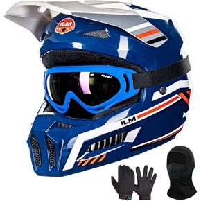 ILM Youth Dirt Bike Helmets Kids ATV Helmet Motorcross BMX Off Road Motorbike with Goggles Gloves Mask DOT Model MT601Y (Matte Black, Youth-Large)