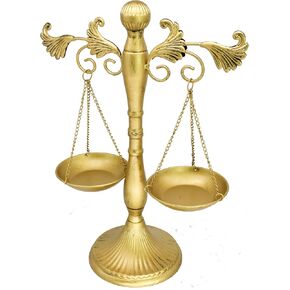Owlgift Vintage Metal Libra Jewelry Display, Antique Scale Tray Cosmetic Organizer, Farmhouse Candleholder Lawyer of Justice, Unique Centerpiece Stand Storage – Bronze,13.6" W x 18.3" H