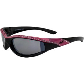 Global Vision Marilyn-11 Padded Motorcycle Sunglasses for Women Black & Pink Bling Rhinestone Decorated Frames w/Flash Mirror Lenses Shatterproof Polycarbonate Lens UV400 Protection Scratch-Resistant in Saudi Arabia
