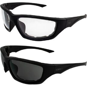 Epoch Eyewear Foam-3 Padded Motorcycle Sunglasses 2 Pair Black Frames with Smoke Lens & Clear Lenses