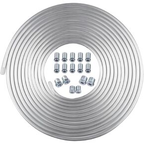 1/4" OD Brake Line Kit, 25FT Alumal Tubing with Fittings, Includes 16 Nuts, Wall Thickness: 0.035-inch(0.89mm), Corrosion Preventive, High Pressure Resistance, Easy to Bend
