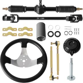300mm steering wheel, 320mm adjustable shaft, equipped with rack and pinion, small gear, pull rod rack compatible with 110cc, 125cc, 140cc, 150cc Go Kart, ATV, UTV, and off-road vehicle.