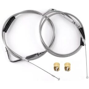 42" Stainless Steel Throttle and Idle Cable Set 56579-02A,Fit for Harley Davidson FXST FLST 1996-UP, Idle Cable Set with 90° Elbow Fitting Replace 56579-02A 5657902A