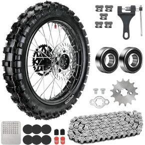 90/100-16 90x100x16 3.00-16 Rear Dirt Bike Tire Rim Wheel Assembly Compatible with Apollo SSR 125cc 150cc 200cc 250cc CRF100 KX100 TTR125 Pit Bike with 428 Sprocket Brake Rotor Motocross Part