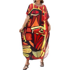 Bsubseach Kaftan Dresses for Women Plus Size Bathing Suit Cover Ups Half Sleeve Caftan Dress