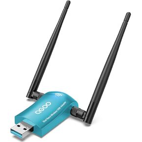 USB WiFi Adapter for PC, QGOO WiFi Adapter USB 3.0 AC1200 High Gain Dual 5dBi Antennas 802.11ac/a/b/g/n Dual Band 2.4GHz/300Mbps 5GHz/867Mbps for Windows 11/10 (Lemon Green)
