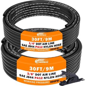 2 Roll Pneumatic Tubing Kit 100 FT 1/4" DOT Air Line and 50 FT 3/8" DOT Air Hose Kit 46 Meter 1/4 and 3/8 Inch PA12 Nylon Pneumatic Air Tubing Pipe Hose Line
