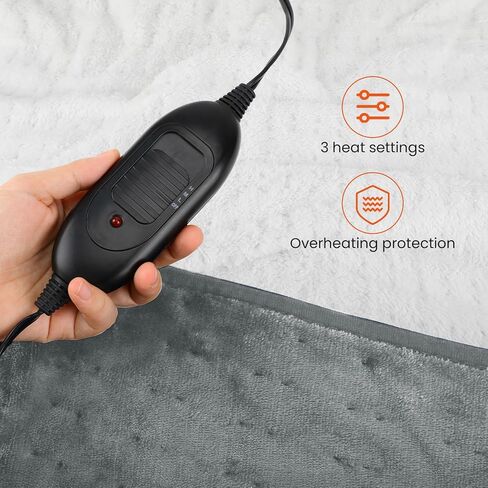 بطانية سيارة كهربائية قابلة للغسل في الغسالة مع شحن USB سريع 12 فولت 75 وات بطانية سفر دافئة من الفلانيل لتدفئة السيارة والشاحنة وسيارات الدفع الرباعي فان 40 × 55 بوصة مع وحدة تحكم 3 مستويات تسخين رمادية in Saudi Arabia