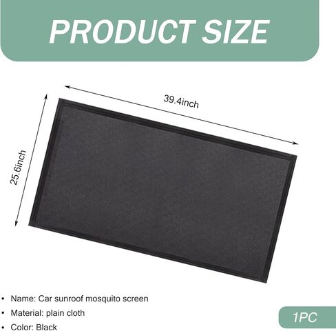 Ajxn قطعة واحدة من شبكة تظليل فتحة سقف السيارة، 39.3 بوصة × 25.5 بوصة، غطاء حماية من أشعة الشمس والغبار الحراري، غطاء قابل للتنفس من نوع الامتزاز للتخييم، عالمي لمعظم السيارات (أسود) in Kuwait