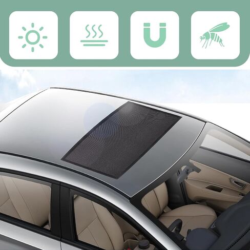 Ajxn قطعة واحدة من شبكة تظليل فتحة سقف السيارة، 39.3 بوصة × 25.5 بوصة، غطاء حماية من أشعة الشمس والغبار الحراري، غطاء قابل للتنفس من نوع الامتزاز للتخييم، عالمي لمعظم السيارات (أسود) in Kuwait