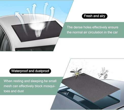 Ajxn قطعة واحدة من شبكة تظليل فتحة سقف السيارة، 39.3 بوصة × 25.5 بوصة، غطاء حماية من أشعة الشمس والغبار الحراري، غطاء قابل للتنفس من نوع الامتزاز للتخييم، عالمي لمعظم السيارات (أسود) in Kuwait