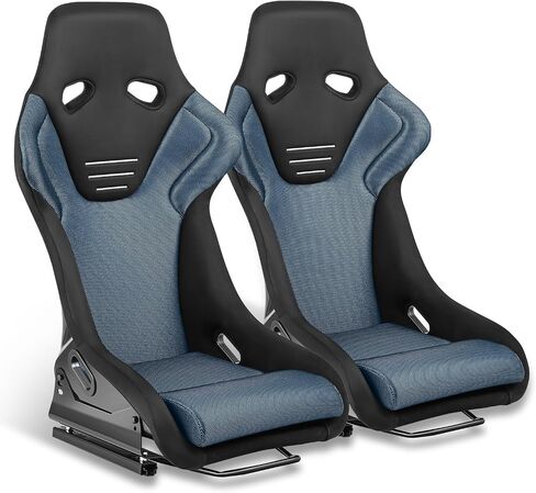 DNA MOTORING Pair of Universal Fixed Position Bucket Racing Seats with Sliders,23.5" W X 21" D X 39" H,Blue/Black,RS-JBR-012-BL in Kuwait