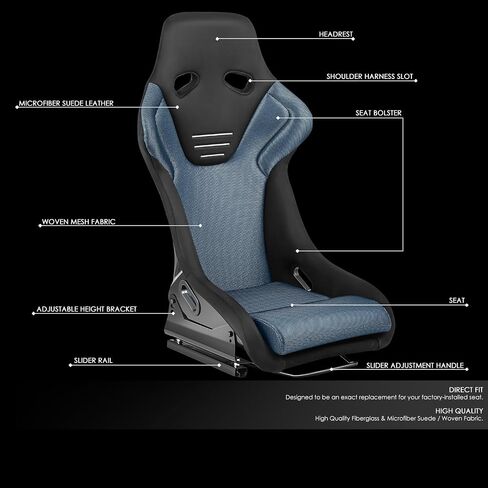 DNA MOTORING Pair of Universal Fixed Position Bucket Racing Seats with Sliders,23.5" W X 21" D X 39" H,Blue/Black,RS-JBR-012-BL in Kuwait