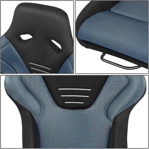 DNA MOTORING Pair of Universal Fixed Position Bucket Racing Seats with Sliders,23.5" W X 21" D X 39" H,Blue/Black,RS-JBR-012-BL in Kuwait