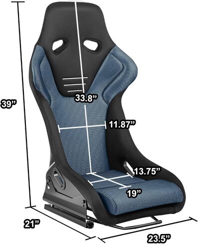 DNA MOTORING Pair of Universal Fixed Position Bucket Racing Seats with Sliders,23.5" W X 21" D X 39" H,Blue/Black,RS-JBR-012-BL in Kuwait