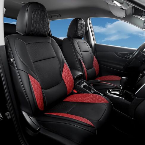 FREESOO Leather Car Seat Covers Full Set, Red Black Seat Covers for Cars, Waterproof Car Seat Covers Front Seats and Back, Automotive Car Seat Cushion Protector Fit for Most Trucks SUV Vehicles in Saudi Arabia
