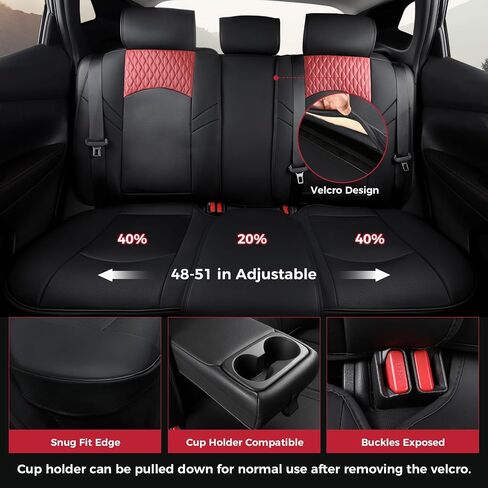 FREESOO Leather Car Seat Covers Full Set, Red Black Seat Covers for Cars, Waterproof Car Seat Covers Front Seats and Back, Automotive Car Seat Cushion Protector Fit for Most Trucks SUV Vehicles in Saudi Arabia