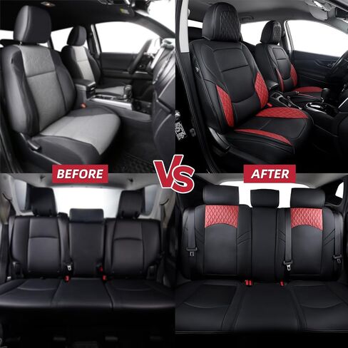 FREESOO Leather Car Seat Covers Full Set, Red Black Seat Covers for Cars, Waterproof Car Seat Covers Front Seats and Back, Automotive Car Seat Cushion Protector Fit for Most Trucks SUV Vehicles in Saudi Arabia