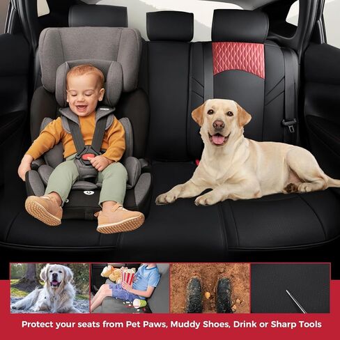 FREESOO Leather Car Seat Covers Full Set, Red Black Seat Covers for Cars, Waterproof Car Seat Covers Front Seats and Back, Automotive Car Seat Cushion Protector Fit for Most Trucks SUV Vehicles in Saudi Arabia