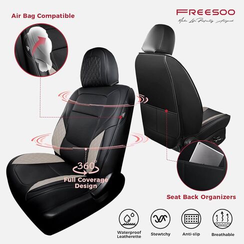 FREESOO Leather Car Seat Covers Full Set, Red Black Seat Covers for Cars, Waterproof Car Seat Covers Front Seats and Back, Automotive Car Seat Cushion Protector Fit for Most Trucks SUV Vehicles in Saudi Arabia