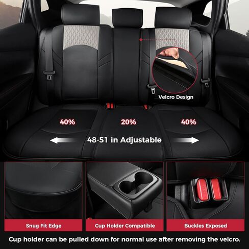 FREESOO Leather Car Seat Covers Full Set, Red Black Seat Covers for Cars, Waterproof Car Seat Covers Front Seats and Back, Automotive Car Seat Cushion Protector Fit for Most Trucks SUV Vehicles in Saudi Arabia