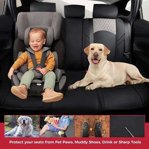 FREESOO Leather Car Seat Covers Full Set, Red Black Seat Covers for Cars, Waterproof Car Seat Covers Front Seats and Back, Automotive Car Seat Cushion Protector Fit for Most Trucks SUV Vehicles in Saudi Arabia