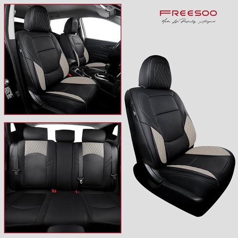 FREESOO Leather Car Seat Covers Full Set, Red Black Seat Covers for Cars, Waterproof Car Seat Covers Front Seats and Back, Automotive Car Seat Cushion Protector Fit for Most Trucks SUV Vehicles in Saudi Arabia