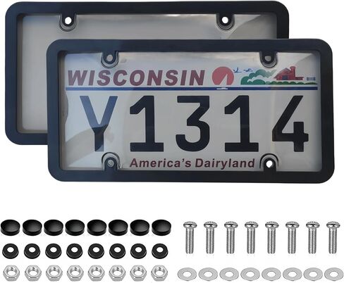 License Plate Protector,Universal Clear License Plate Protector,Plastic Car Front/Rear License Plate Covers Compatible with American Srandard Car,with Screws Caps,2Pack.(Patten A)… (2PCS BLA) in Saudi Arabia