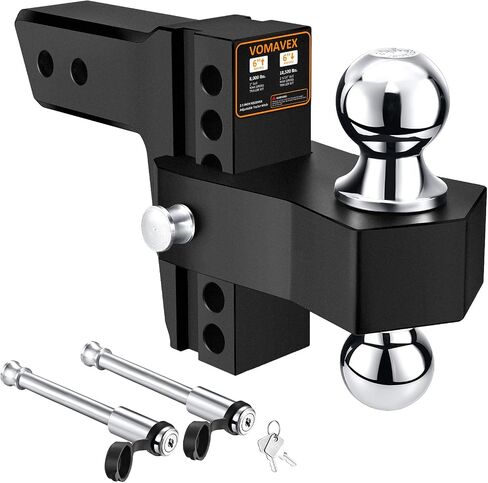 Adjustable Trailer Hitch-Drop Hitch Fits 2.5inch Receiver -6" Drop/Rise Tow Hitch with 2" and 2-5/16" Tow Balls-18500GTW with Double Anti-Theft Pins Locks, Black in Saudi Arabia