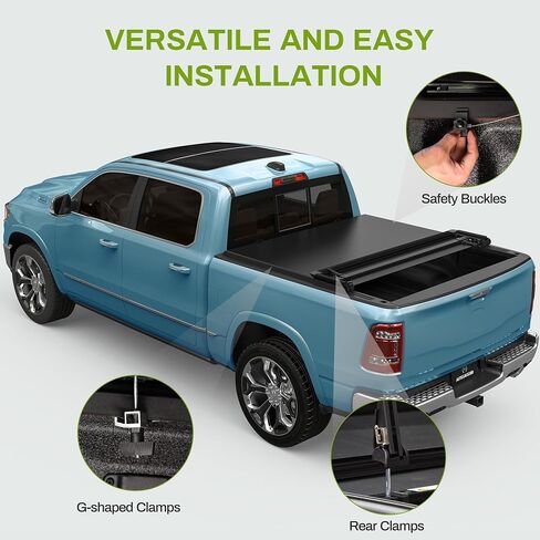غطاء سرير شاحنة ناعم رباعي الطي من AUTOSAVER88 متوافق مع 2002-2024 دودج رام 1500 (كلاسيكي وجديد)، 2003-2024 دودج رام 2500 3500 سرير 6.4 قدم بدون رامبوكس in Saudi Arabia