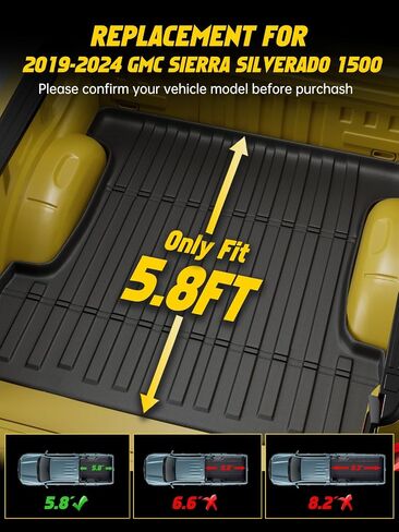MIKKUPPA Truck Bed Mat - Compatible with 2019-2024 Chevy Silverado/GMC Sierra 1500 5.8FT Short Bed, TPE Heavy Duty Pickup Cargo Liner, All Weather Protection Car Cargo Mat in Saudi Arabia