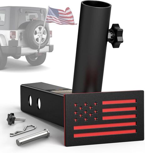 Boslla Hitch Flag Pole Holder, Trailer Hitch Flagpole Mount Universal for Standard 2 inch Hitch Receivers, Compatible with Truck Jeep Pickup RV SUV (Black&Red) in Kuwait