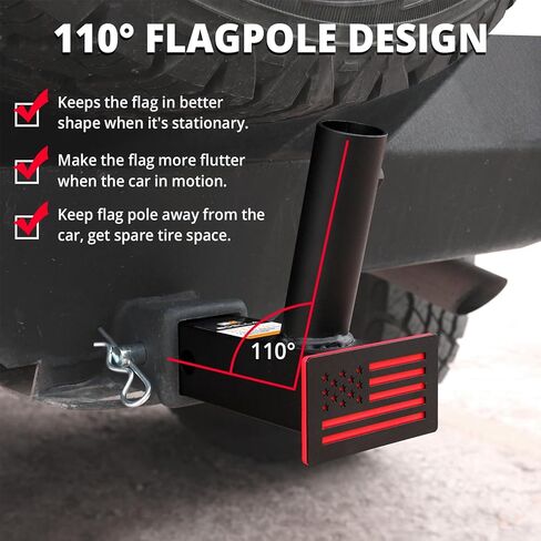 Boslla Hitch Flag Pole Holder, Trailer Hitch Flagpole Mount Universal for Standard 2 inch Hitch Receivers, Compatible with Truck Jeep Pickup RV SUV (Black&Red) in Kuwait