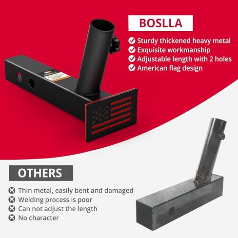 Boslla Hitch Flag Pole Holder, Trailer Hitch Flagpole Mount Universal for Standard 2 inch Hitch Receivers, Compatible with Truck Jeep Pickup RV SUV (Black&Red) in Kuwait
