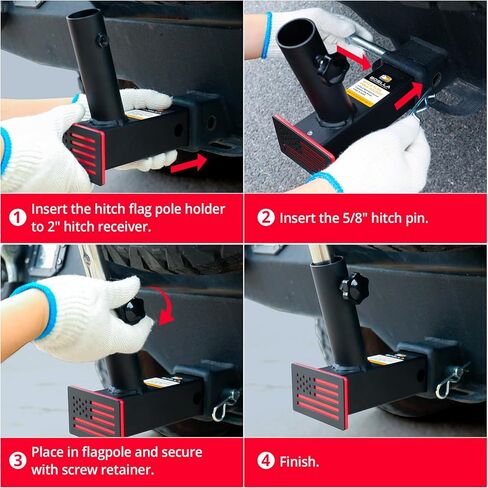 Boslla Hitch Flag Pole Holder, Trailer Hitch Flagpole Mount Universal for Standard 2 inch Hitch Receivers, Compatible with Truck Jeep Pickup RV SUV (Black&Red) in Kuwait