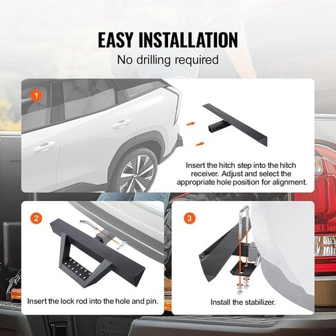 VEVOR Hitch Step for 2 Inch Receiver, Strong Steel Construction with 300 LBS Load Capacity, Rear Bumper Guard Protector with Pin Lock and Stabilizer, Universal Fit for Truck, SUV, Pickup, Trailer in Saudi Arabia