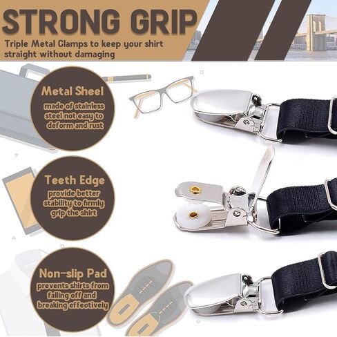 STAY GENT Mens Shirt Stays Adjustable Elastic Shirts Tucker Shirt Garter for Men Police Keep Shirt Tucked In Shirt Holder Shirt Suspenders For Women with Non-slip Locking Clips for Military, Daily in Saudi Arabia