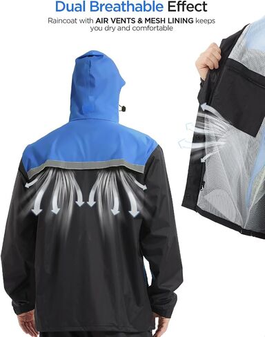 Mens Rain Suits with Air Vents Reflective Waterproof Rain Gear Breathable Jacket Pants for Work Golf Fishing Hiking in Saudi Arabia