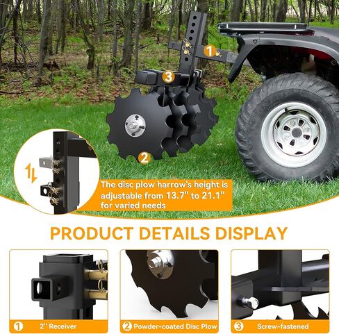 YINTATECH 28" Tractor Disc Plow Harrow with 2" Receiver, Pull Behind Tiller for ATV, Black in Saudi Arabia