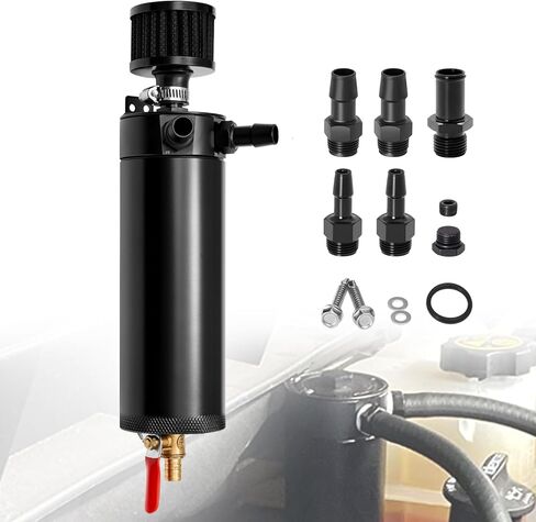 Universal 750m Billet Aluminum 2 Port Baffled Oil Catch Can Kit Reservoir Tank with Breather Filter and Drain Valve in Kuwait