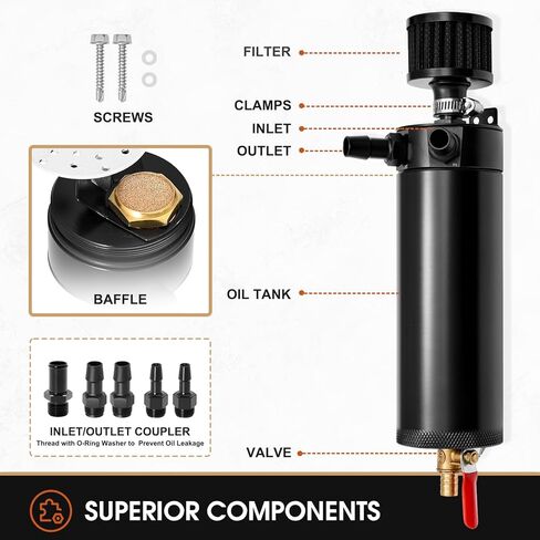 Universal 750m Billet Aluminum 2 Port Baffled Oil Catch Can Kit Reservoir Tank with Breather Filter and Drain Valve in Kuwait