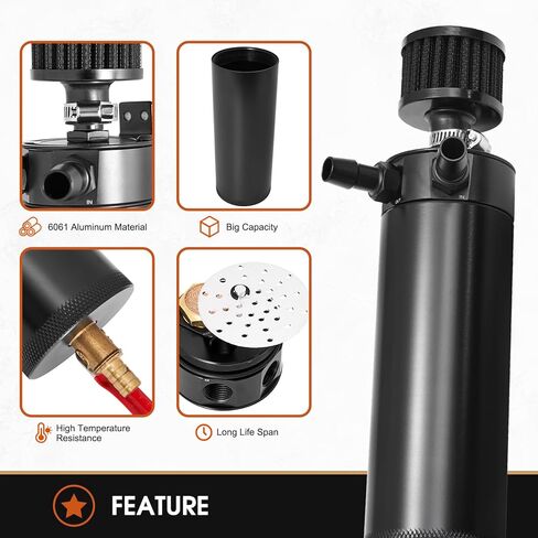 Universal 750m Billet Aluminum 2 Port Baffled Oil Catch Can Kit Reservoir Tank with Breather Filter and Drain Valve in Kuwait